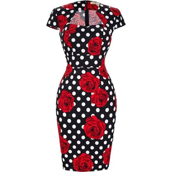 Women's 50s Vintage Pencil Dress Cap Sleeve Wiggle Dress - Picture 1 of 7